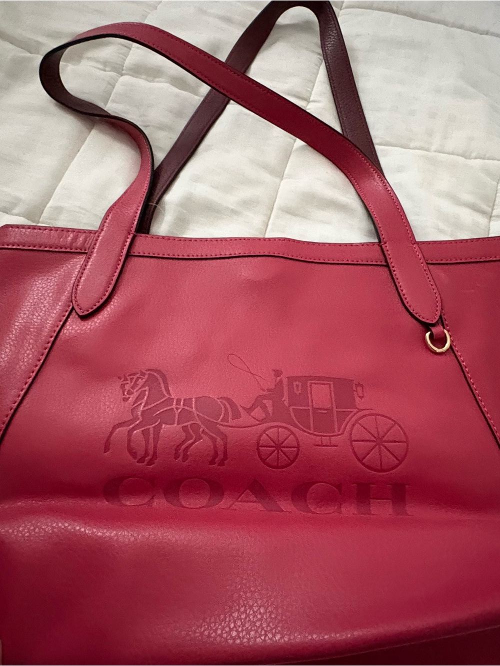 Coach red Leather Tote Bag with Embossed Logo